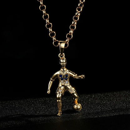 Premium Gold Footballer Pendant with Stones and Chain