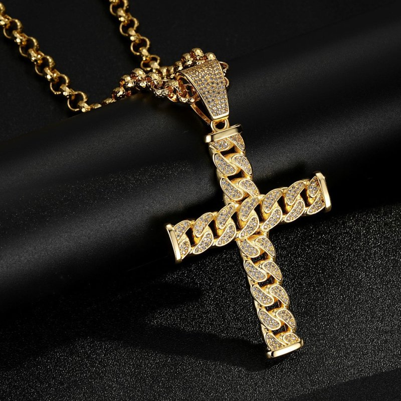 Premium XL Gold Cross Pendant with 8mm Belcher Chain