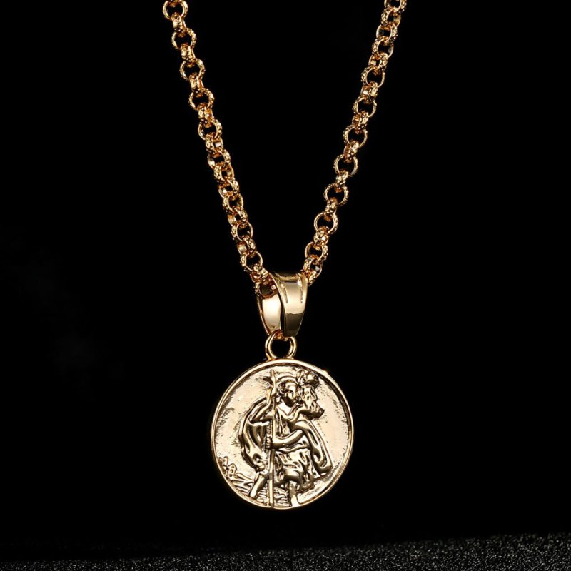 Premium Gold St. Christopher Pendant with 4mm Belcher Chain