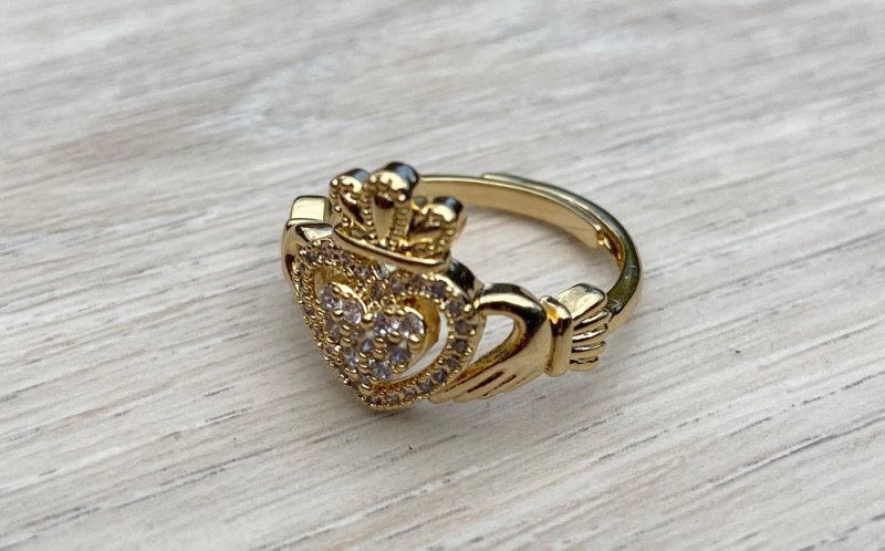 Premium Gold Claddagh Adjustable Ring with Stones