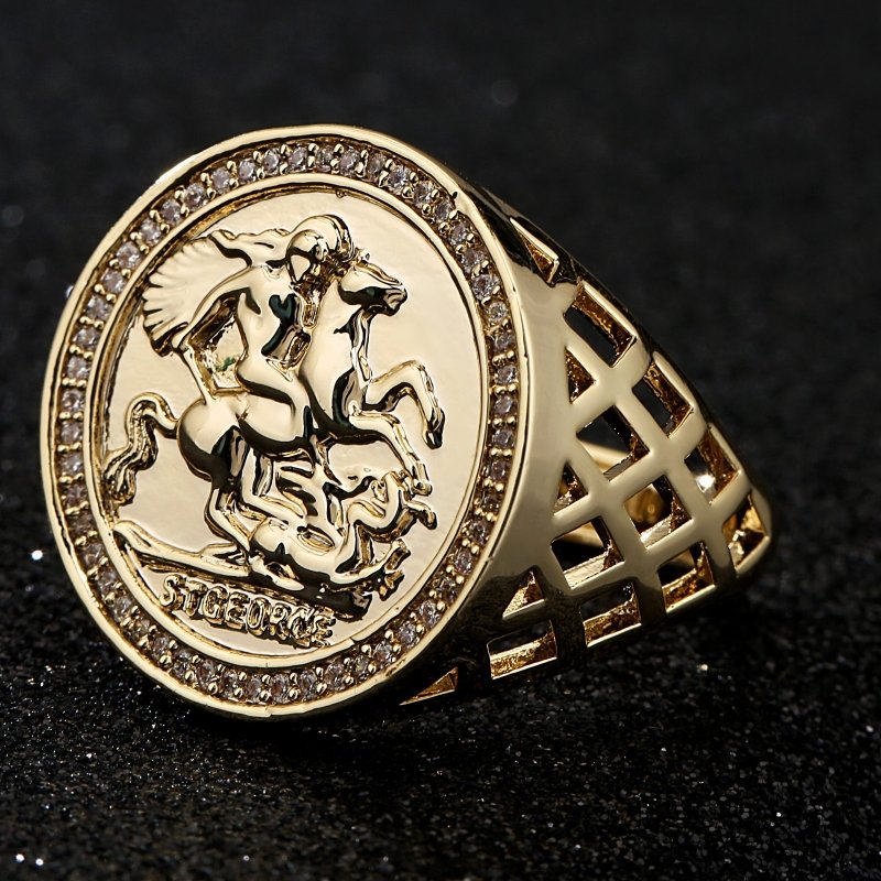Gold St George Sovereign Adjustable Ring with Stones