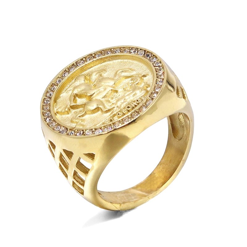 Premium Gold St George Sovereign Ring with Stones and Sizes