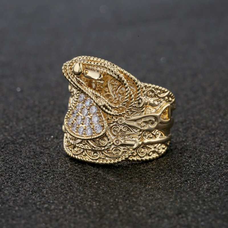Premium Gold Saddle Adjustable Ring with Stones