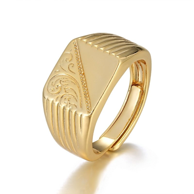Premium Gold Ornate Square Signet Adjustable Ring