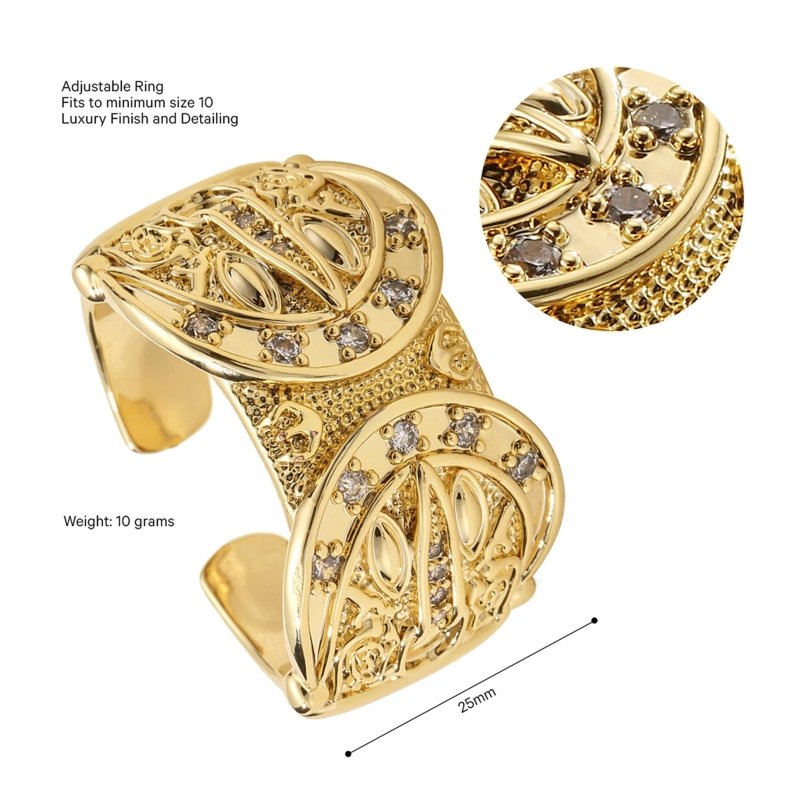 Gold Double Buckle Adjustable Ring With Stones
