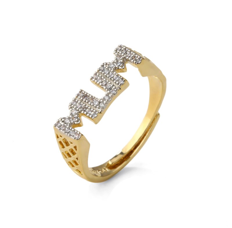 Premium Gold Mum Adjustable Ring with Stones &amp; I love you engraving