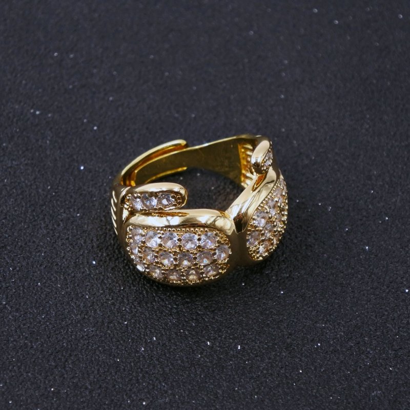 Premium Adjustable Gold Double Boxing Glove Ring With Stones