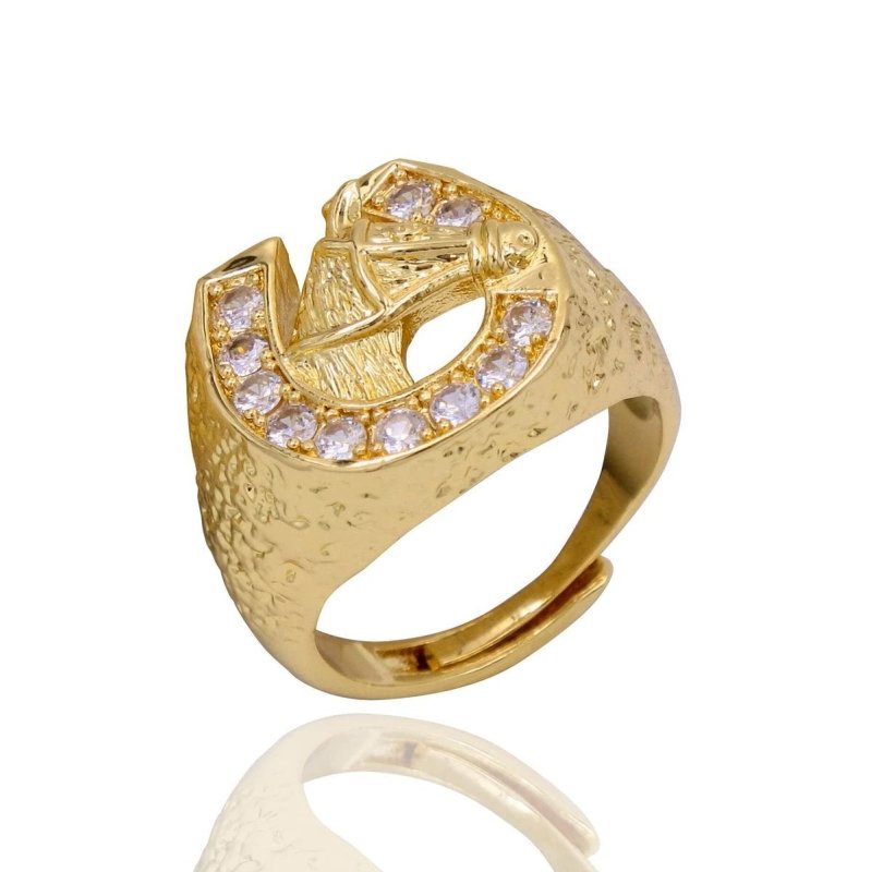 Gold Horseshoe Adjustable Ring with Stones