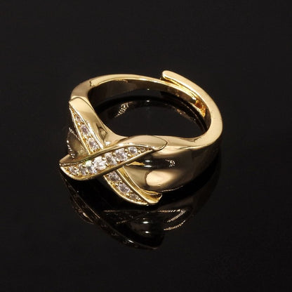 Gold Kiss Adjustable Ring with Stones