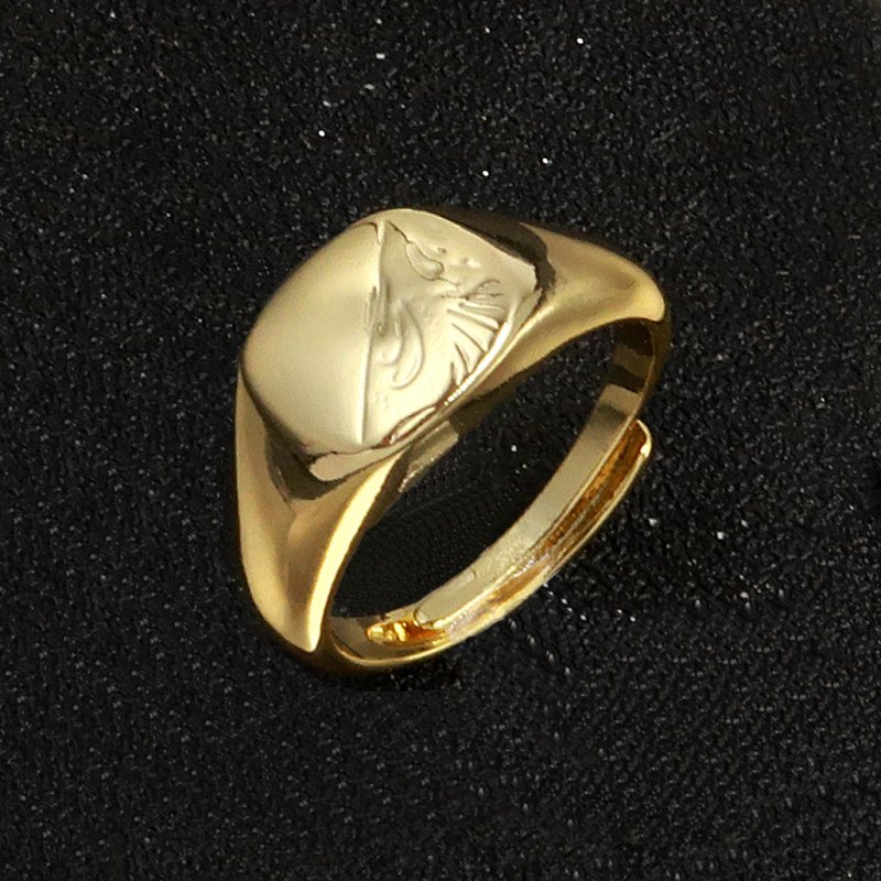 Gold Half Face Square Signet Adjustable Ring