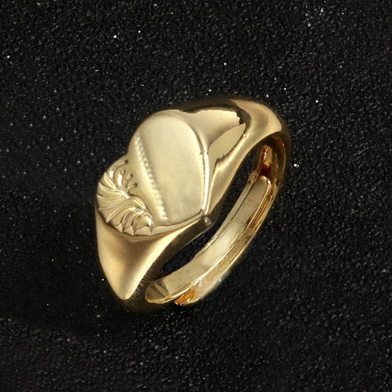 Gold Heart Signet Adjustable Ring