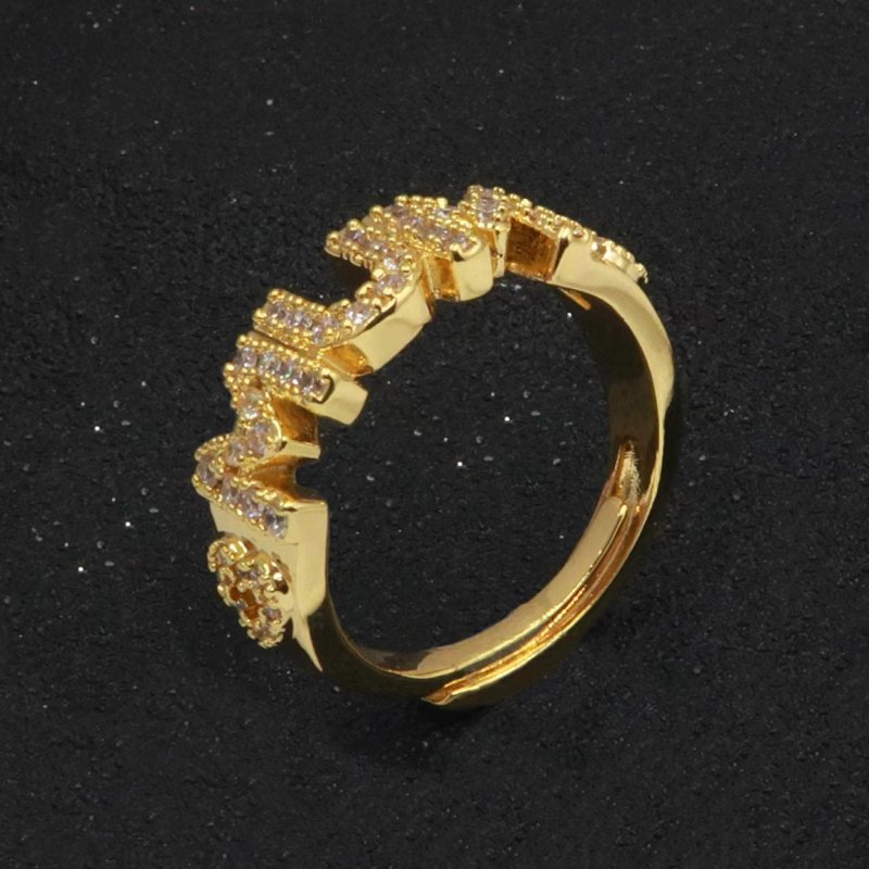 Premium Gold MUM Heart Adjustable Ring with Stones