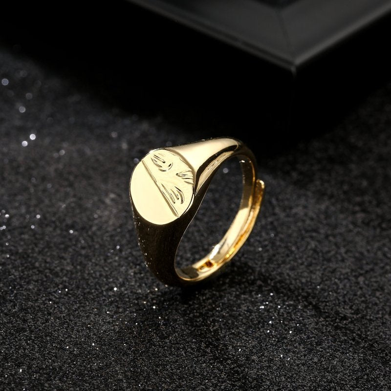 Gold Half Face Oval Adjustable Pinky Ring