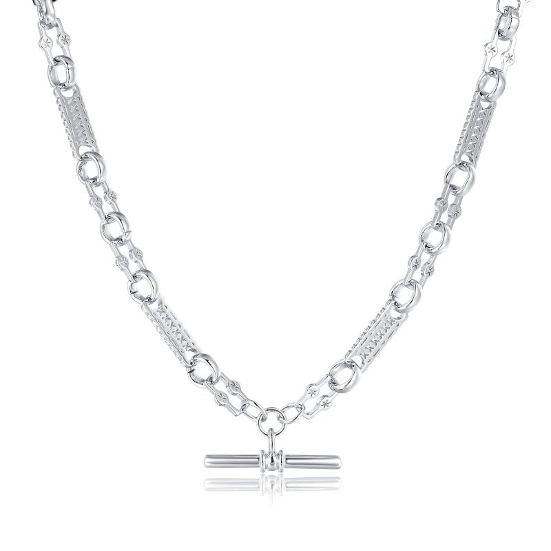 Silver Stars and Bars T-Bar Chain Necklace - 20 inch
