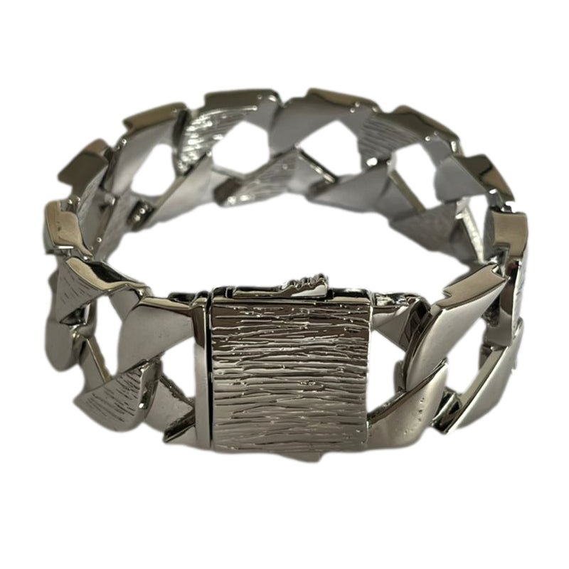 Luxury Silver 27mm Bark Chaps Cuban Curb Bracelet
